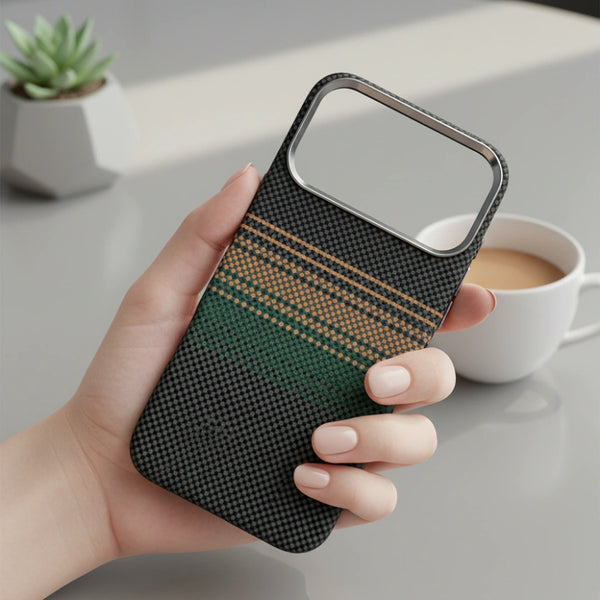 Carbon Fiber Gradient Protective iPhone Case - MagSafe Supported Green Multy Colors
